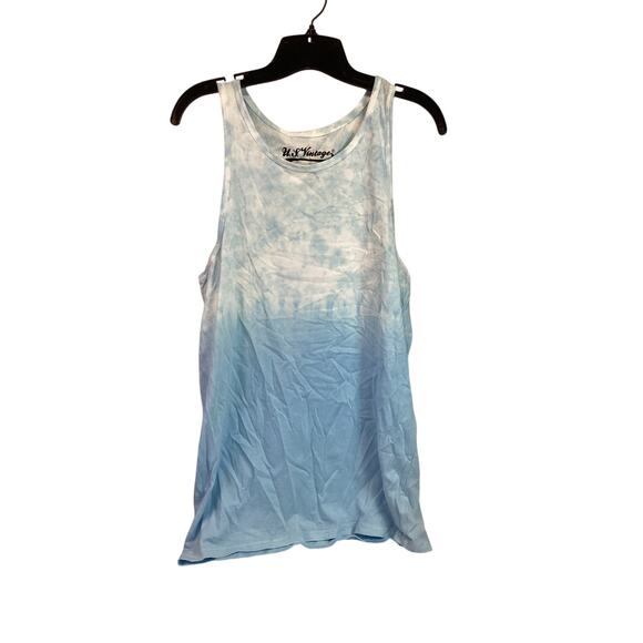 US Vintage Tie Dye Tie Front Tank Top Womens Size Small Blueish White Soft - Picture 1 of 5